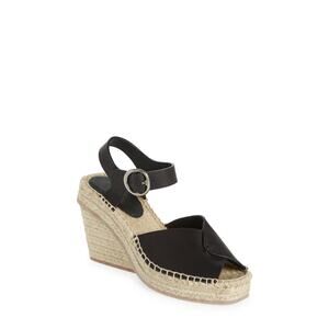 Rag & Bone 'Santiago' Black Leather Espadrille Peep Toe Platform Wedge Sandal